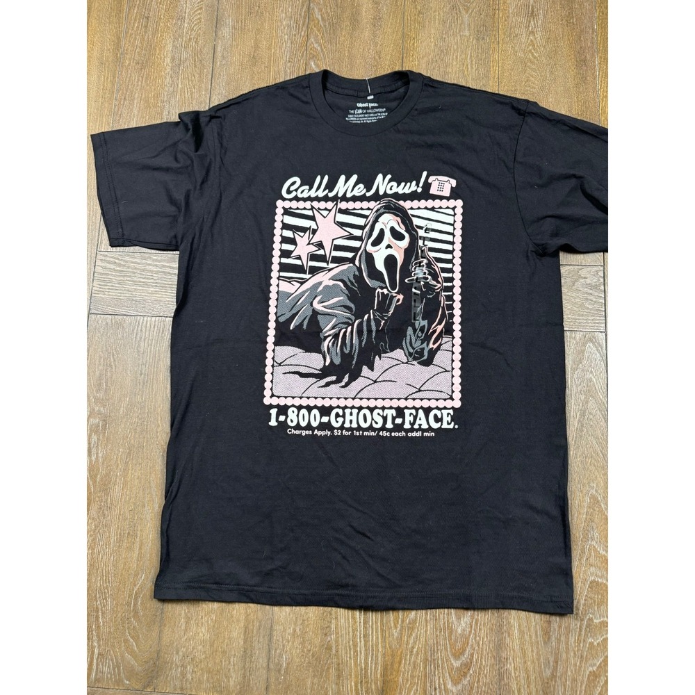 Ghost Face Call Me Now Graphic T Shirt Mens L Black Horror Tee Scream